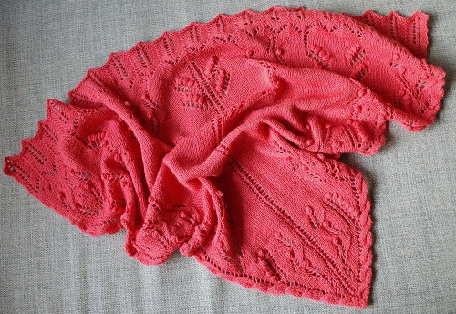 Spring Shawl - knitted shawl with lace and cables