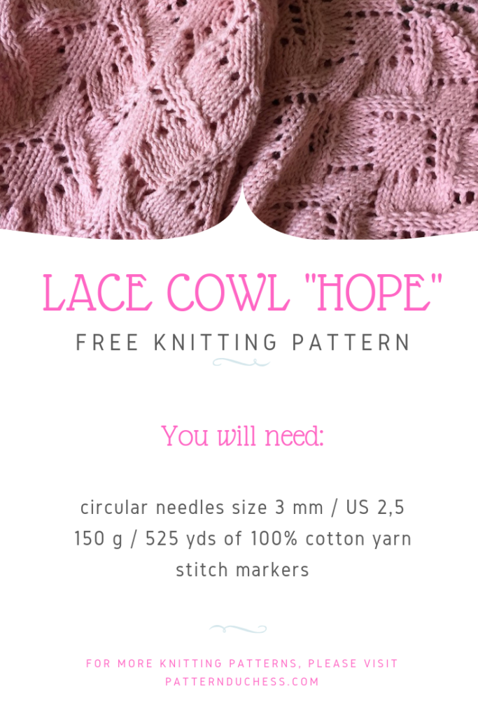 Lace knitting pattern for an infinity scarf