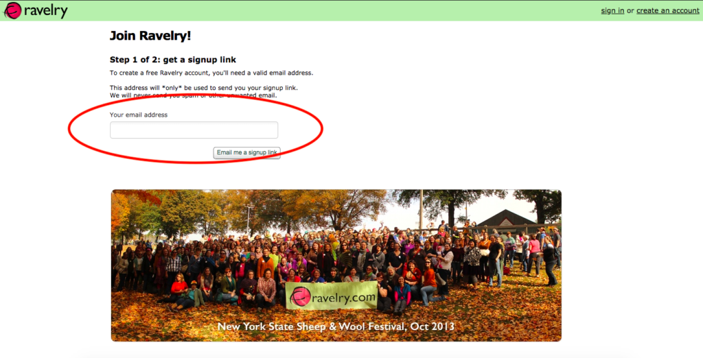 How to sign up for Ravelry step 2