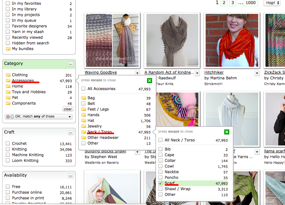 How to search knitting patterns on Ravelry Step 3